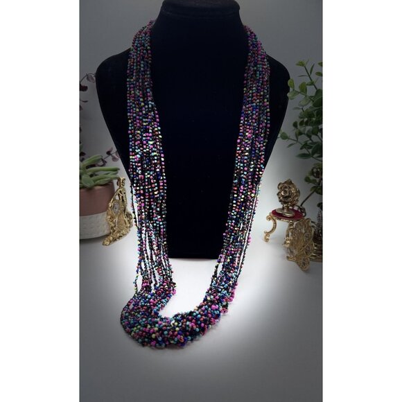 Artisanal Womens Multistrand Multicolor Long Necklace Beads Handmade - Picture 2 of 8
